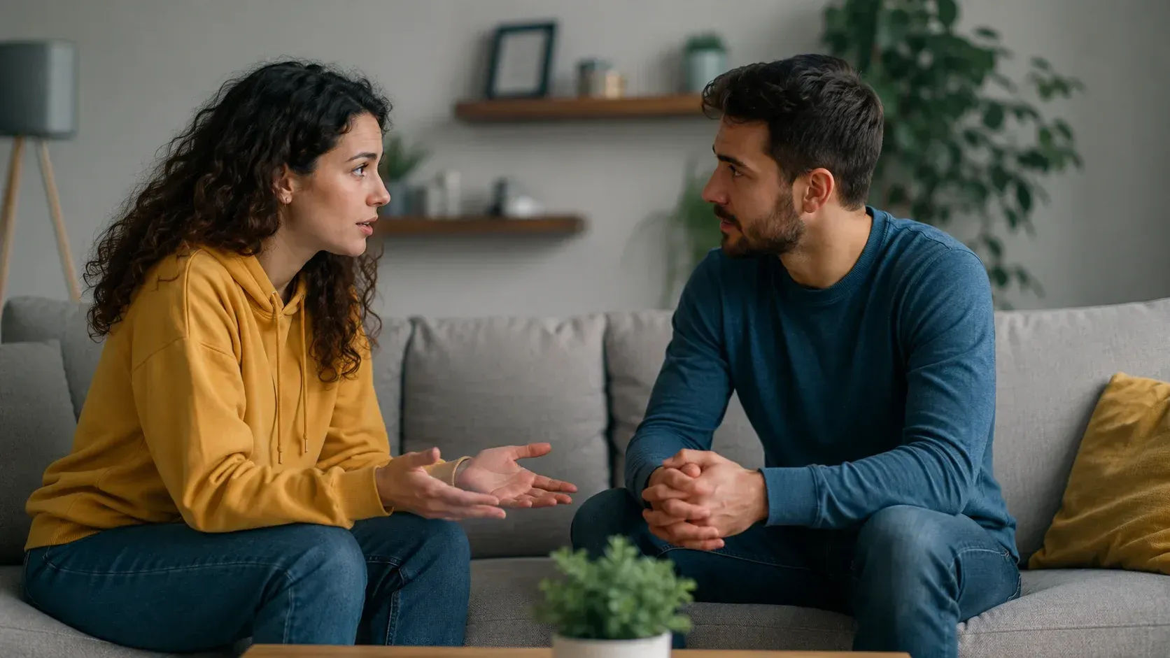 A woman talking to her partner about healthy boundaries, and how do you start setting them in relati