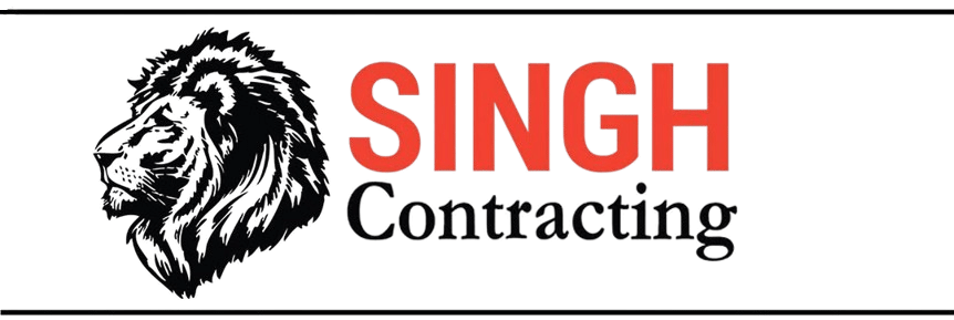 SING Contracting logo with a black lion head and red-and-black text on a white background