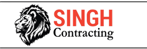 SING Contracting logo with a black lion head and red-and-black text on a white background