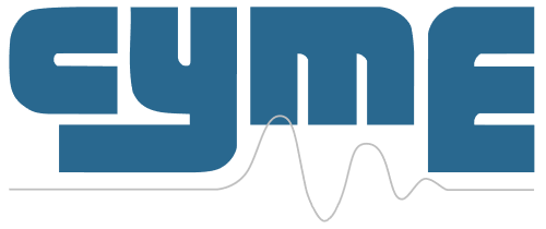 Logo with blue CYME text and a gray waveform beneath it.