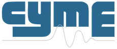 Logo with blue CYME text and a gray waveform beneath it.