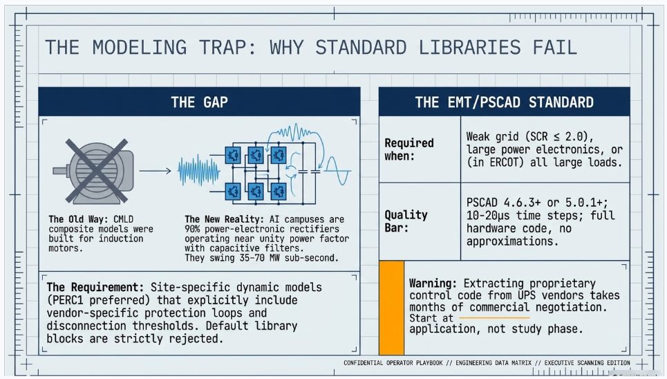 Data center EMT modeling showing why generic CMLD and PSCAD library models fail for large computational loads