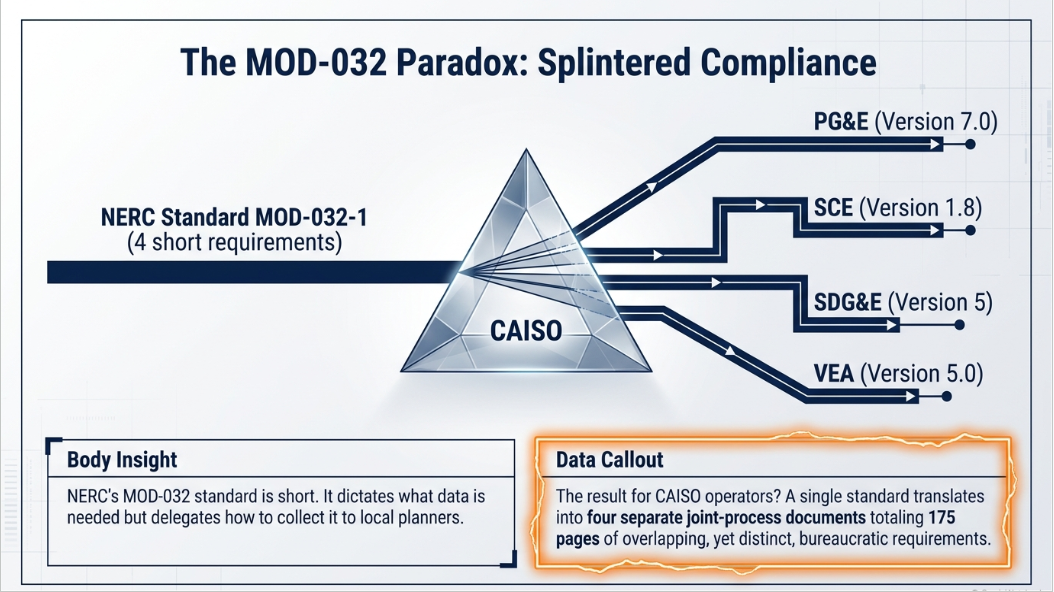 CAISO MOD-032 data routing map for PG&E, SCE, VEA, and SDG&E through WECC.
