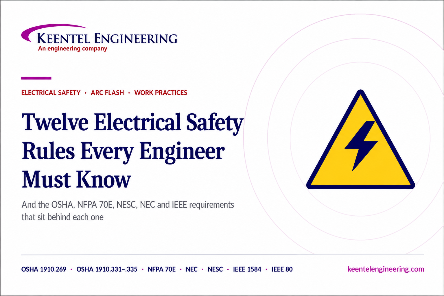 Twelve electrical safety rules for engineers covering OSHA, NFPA 70E, NEC, NESC and IEEE standards