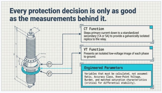 Transformer protection measurements using CT and VT inputs for relay protection coordination