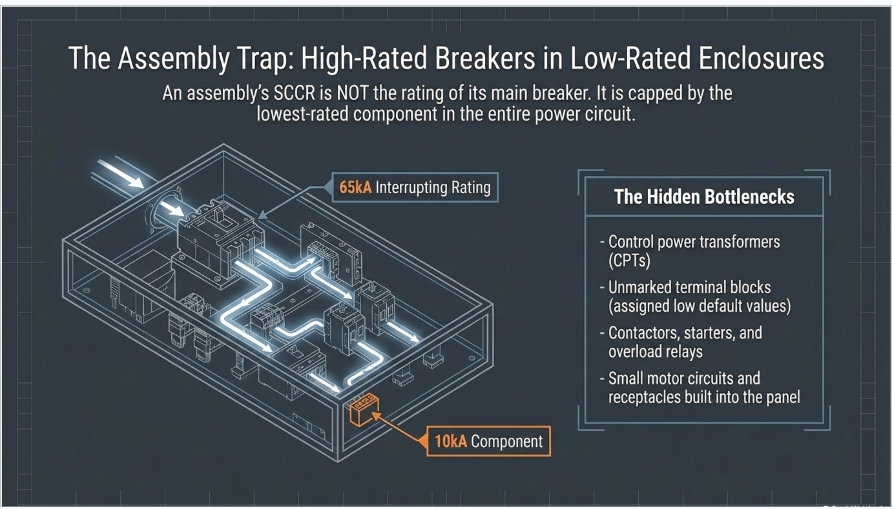 Electrical panel SCCR showing how terminal blocks control transformers and contactors can limit assembly short-circuit rating