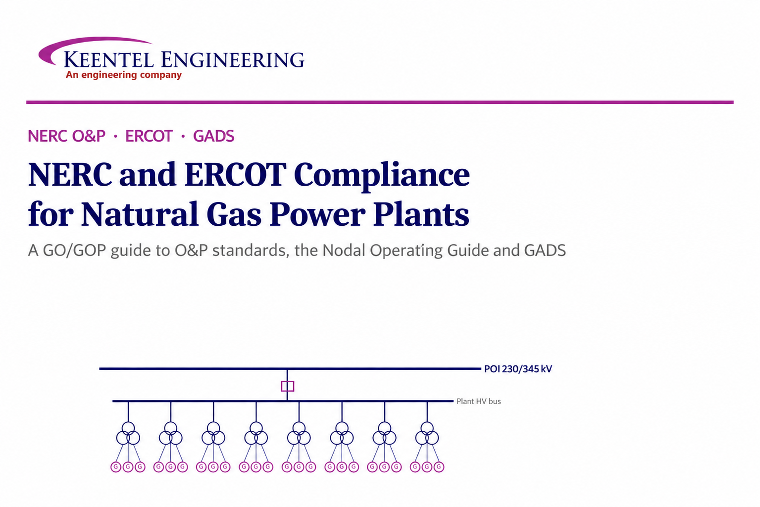 NERC and ERCOT compliance guide for natural gas power plants showing power system diagram and grid connection engineering layout