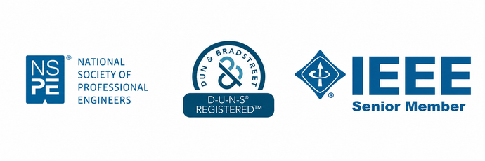 Logos for the Florida Engineering Society, Dun & Bradstreet, and IEEE Senior Member.
