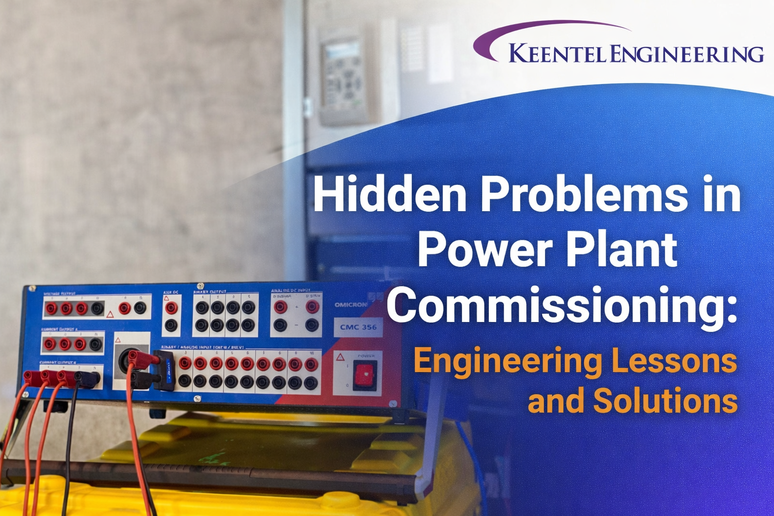 Protection relay testing equipment (Omicron CMC 356) used in power plant commissioning and electrical protection system validation.