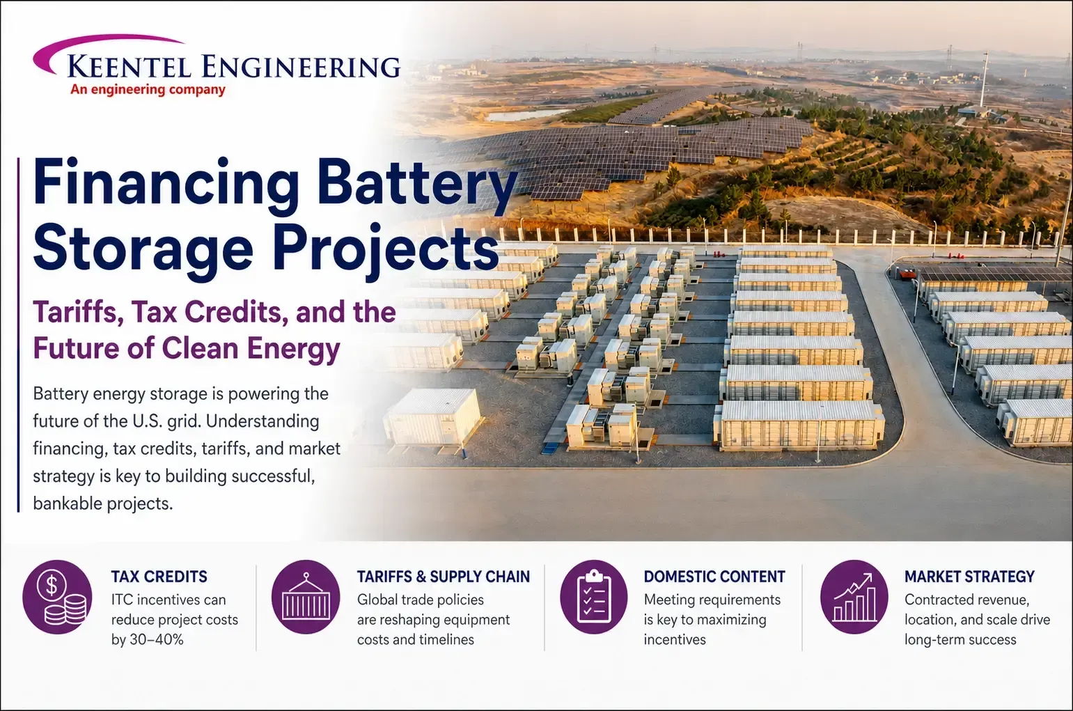 Battery storage financing project with utility-scale BESS and solar farm infrastructure