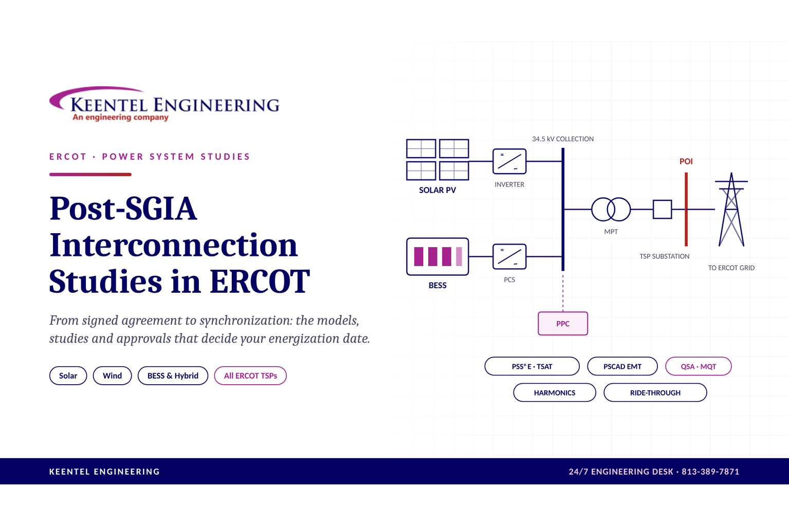 Post-SGIA interconnection studies in ERCOT showing solar PV BESS and grid connection