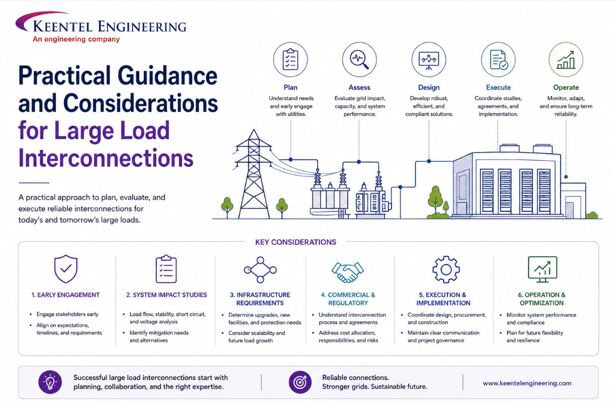 Large load interconnection diagram for AI data centers, grid modeling, EMT studies, and power