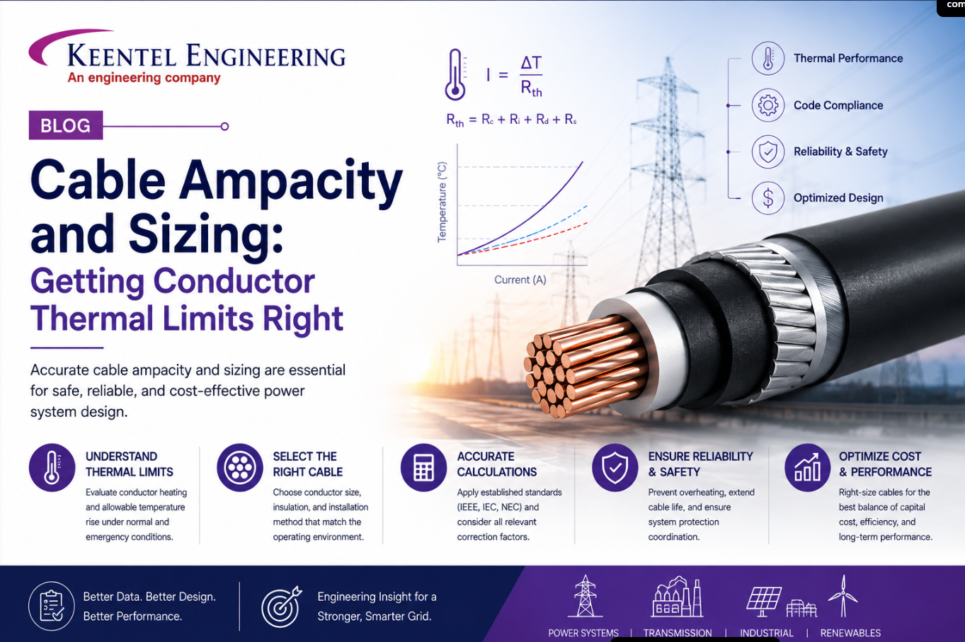 Cable ampacity and sizing guide with power cable and thermal performance illustration.