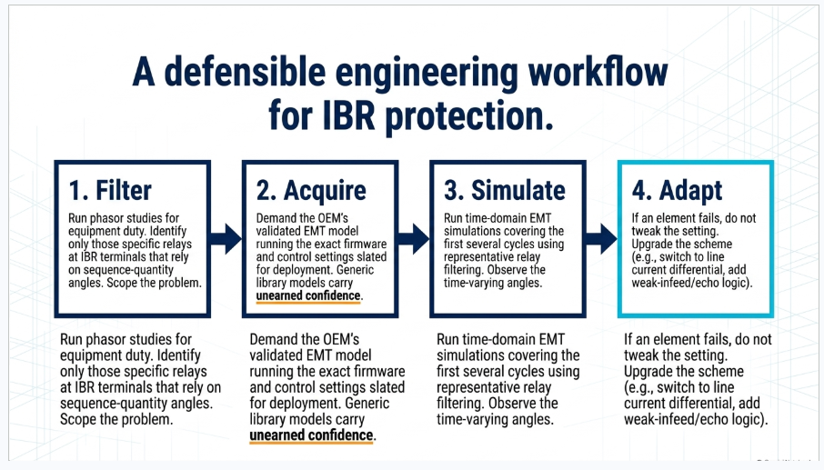 IBR protection study workflow using phasor short-circuit analysis OEM EMT models and time-domain relay evaluation