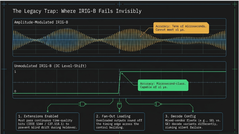 Modulated vs unmodulated IRIG-B time synchronization accuracy for IBR disturbance monitoring