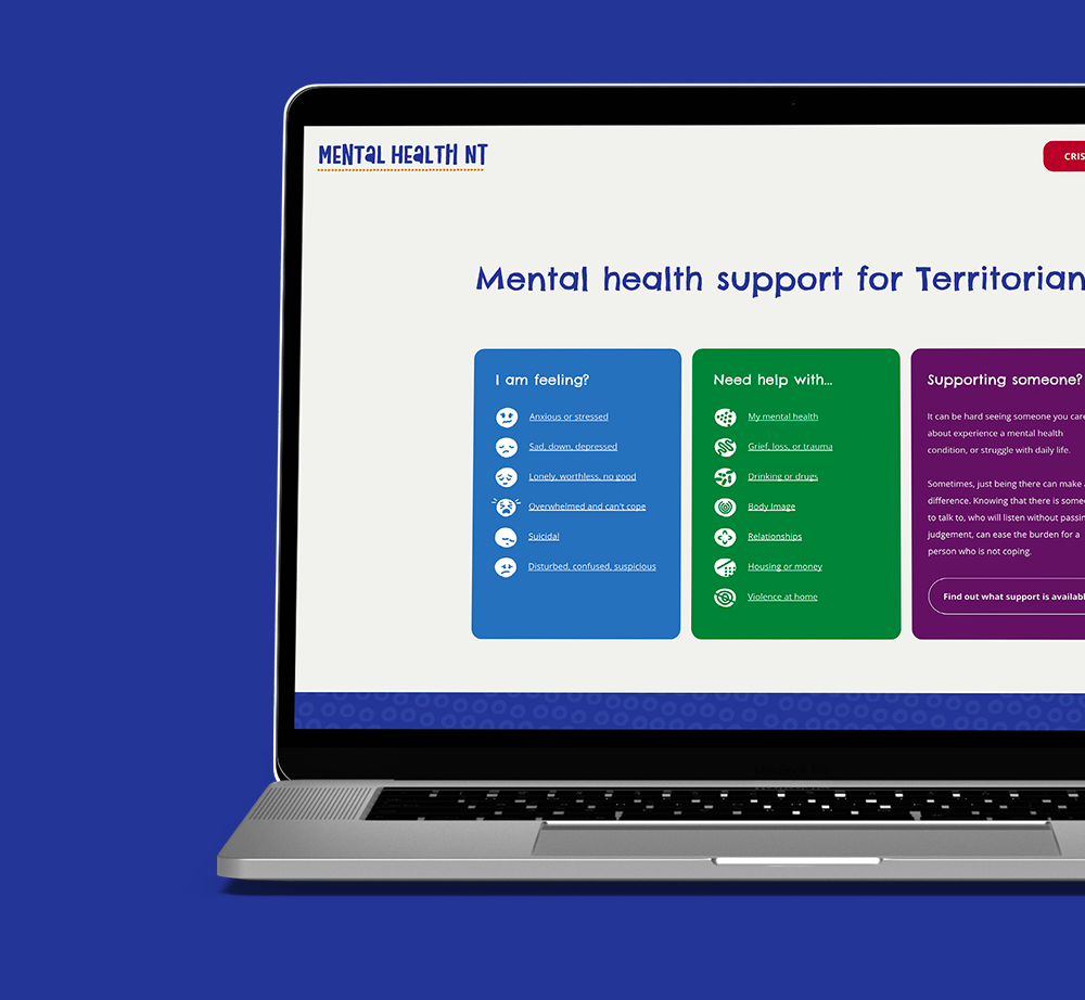 A laptop is open to a page that says mental health support for territory
