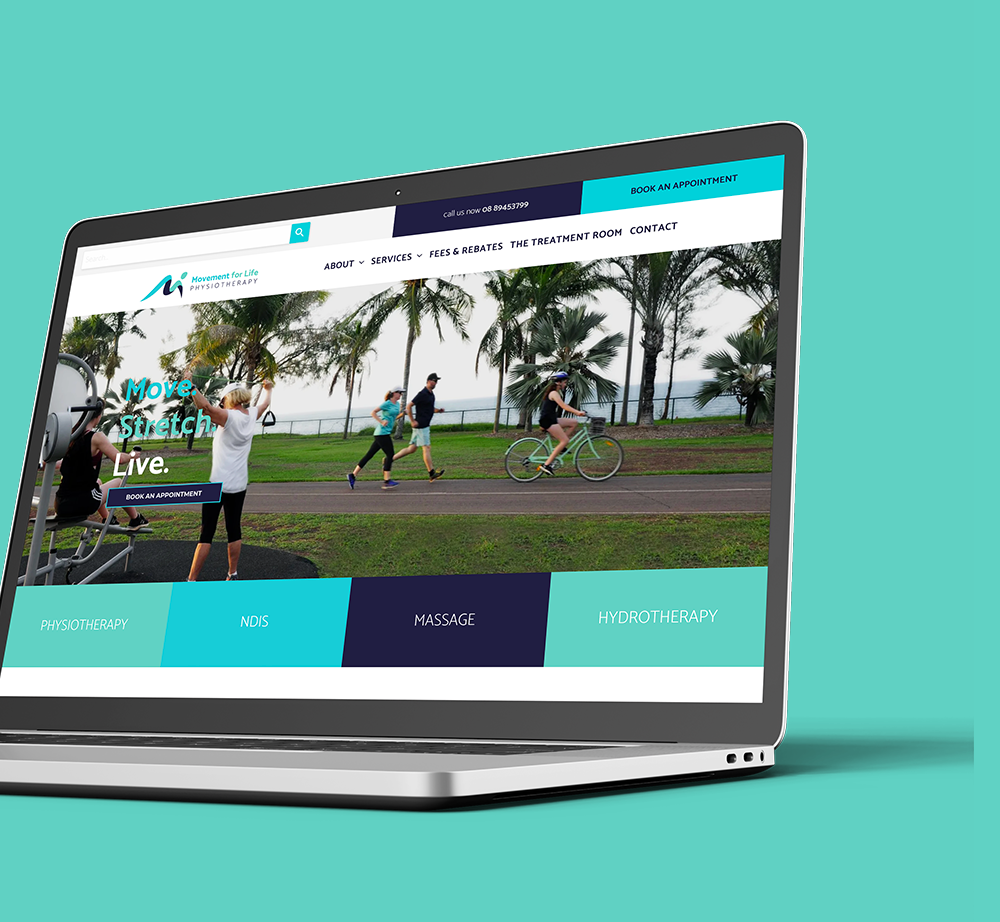 A laptop is open to a website with people walking and riding bikes