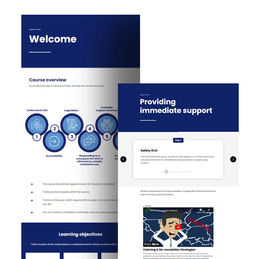 A blue and white brochure with the words `` providing immediate support '' on it. Elearn showcase.