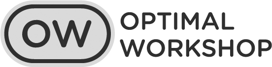 The logo for the optimal workshop is black and white.