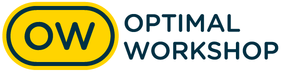 The logo for the optimal workshop is yellow and blue.