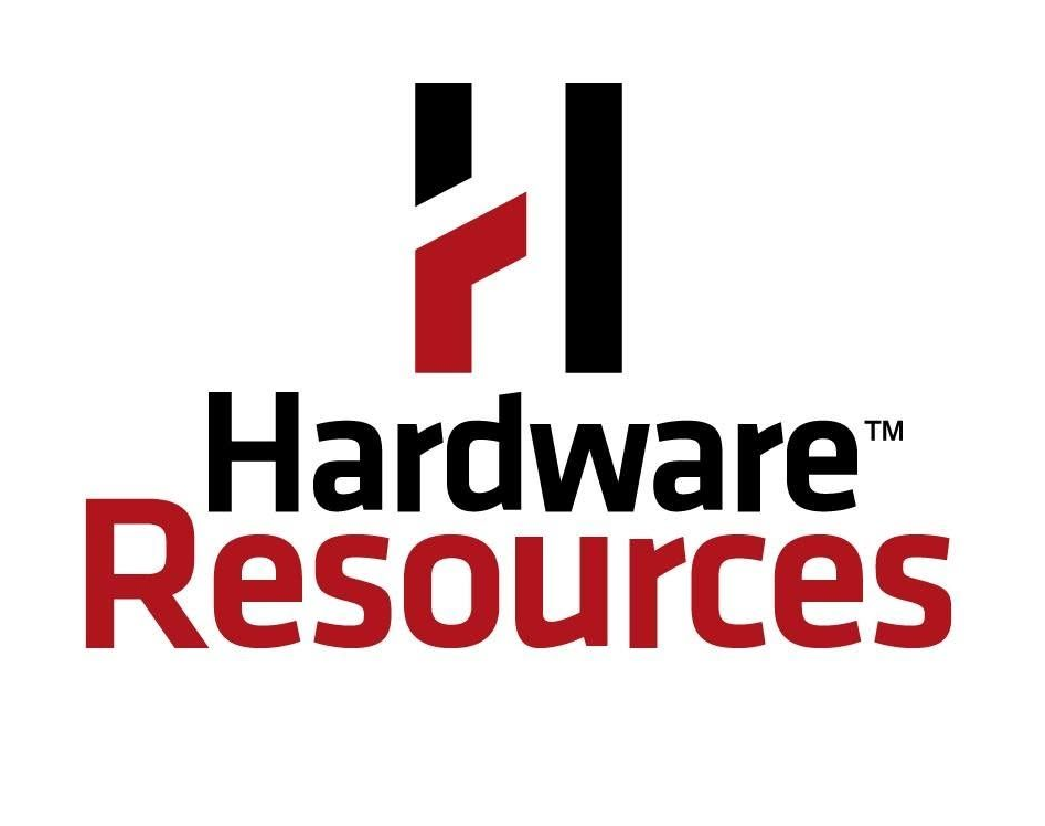 Hardware Resources logo in black and red with stylized HR icon