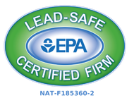 EPA Lead-Safe Certified Firm green and blue logo with certification number NAT-F185360-2