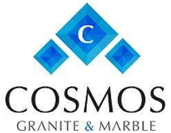 Cosmos Granite & Marble logo with blue diamond icon and black text