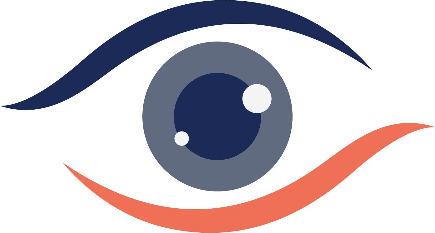 Blue eye with navy and orange accents.