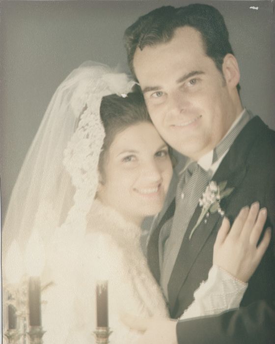 A portrait of a Bride and Groom on their wedding day.