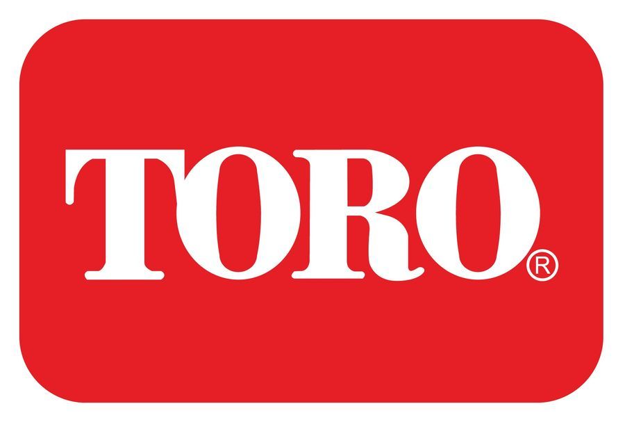 A red toro logo with white letters on a white background