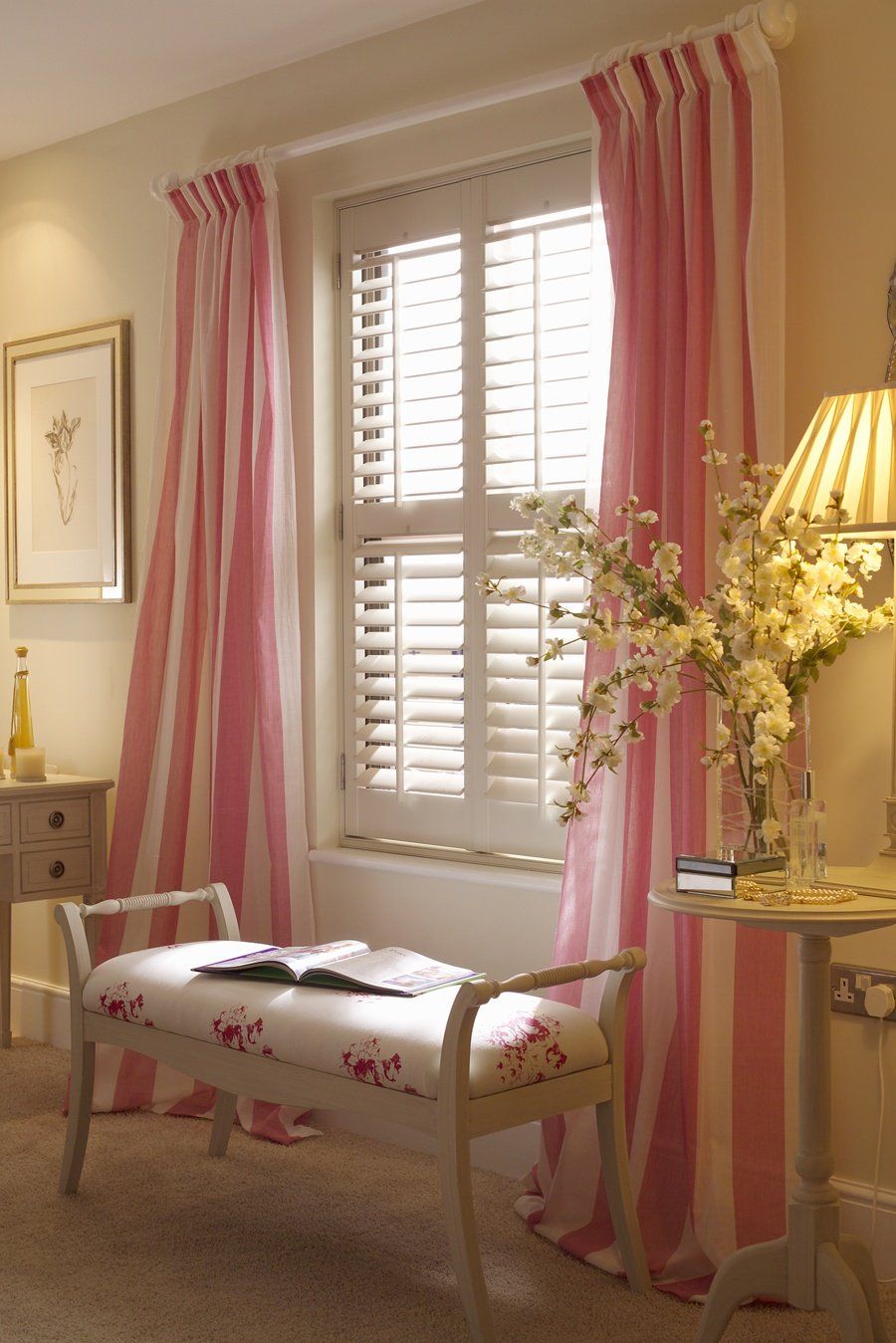 white shutters in bedroom
