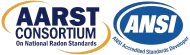 Logos for AARST Consortium on National Radon Standards and ANSI, with