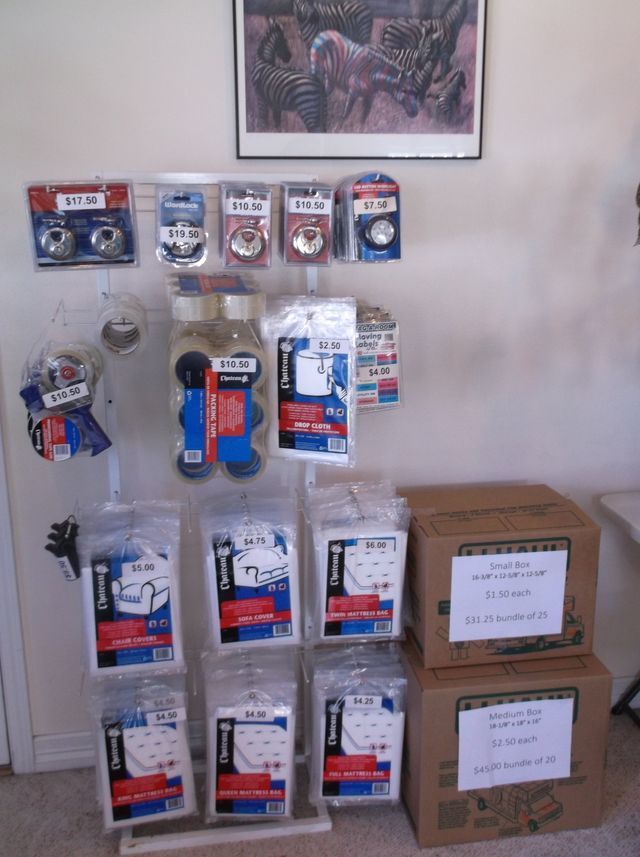 A display of moving supplies including a box – Springfield, OR - 42nd St Mini Storage