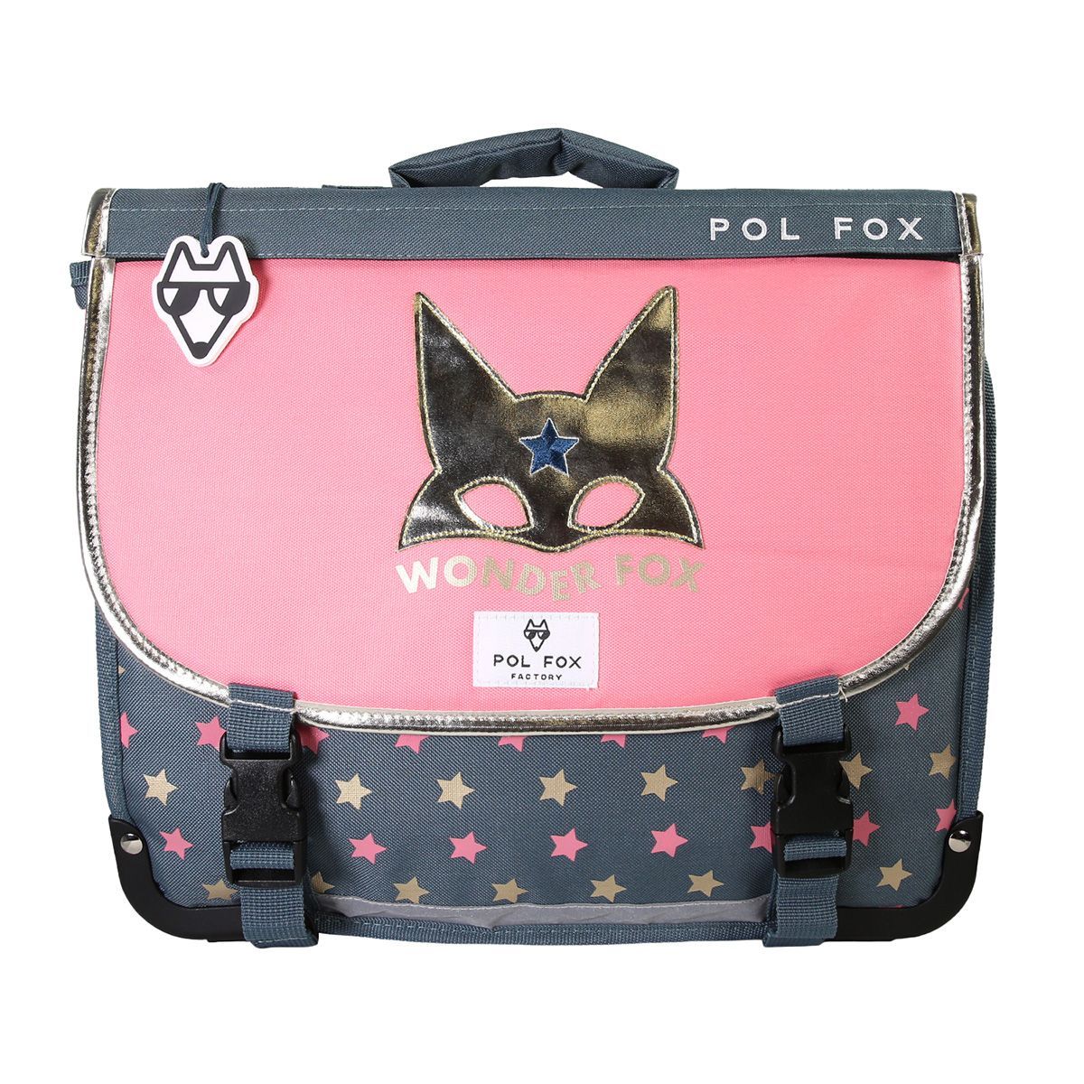 Cartable scolaire réversible Pol Fox motif renard rose