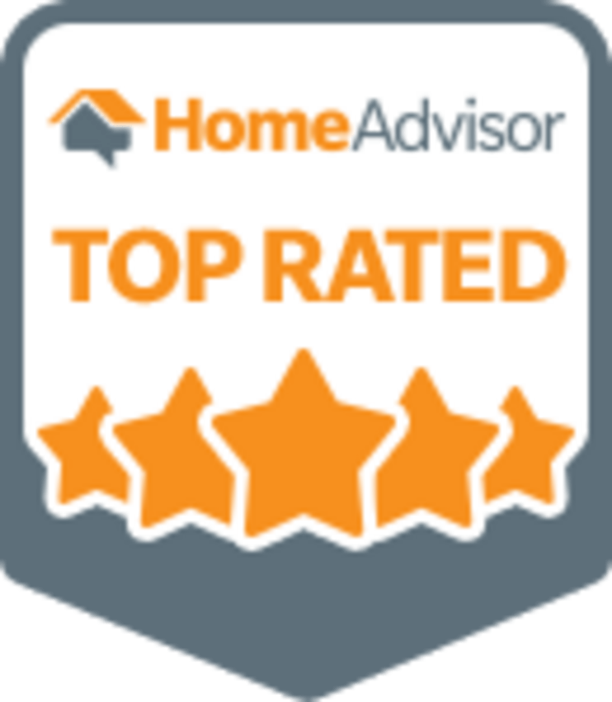 HomeAdvisor Top Rated badge with orange stars and gray shield background