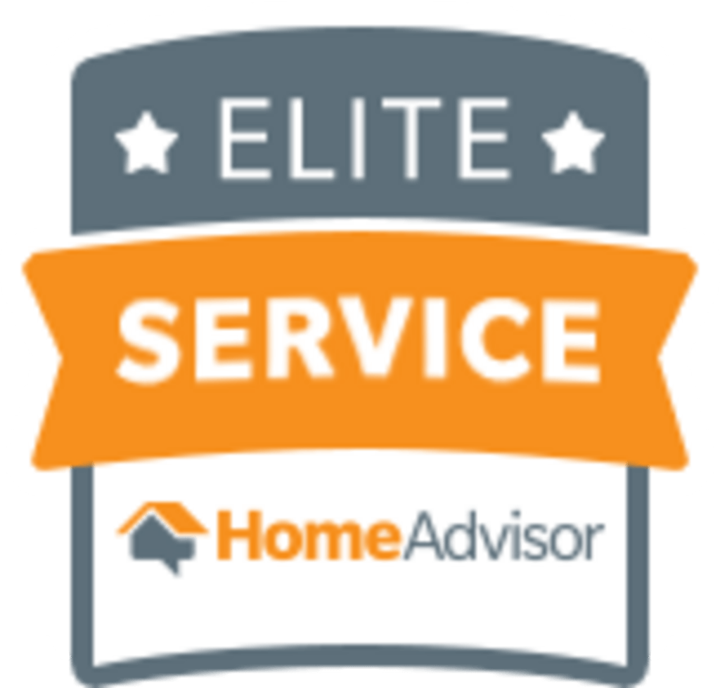 HomeAdvisor Elite Service badge in gray, orange, and white