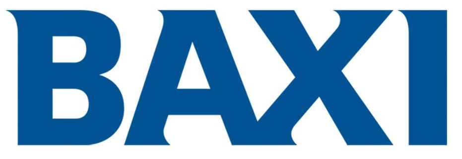 Logotipo de BAXI en azul.