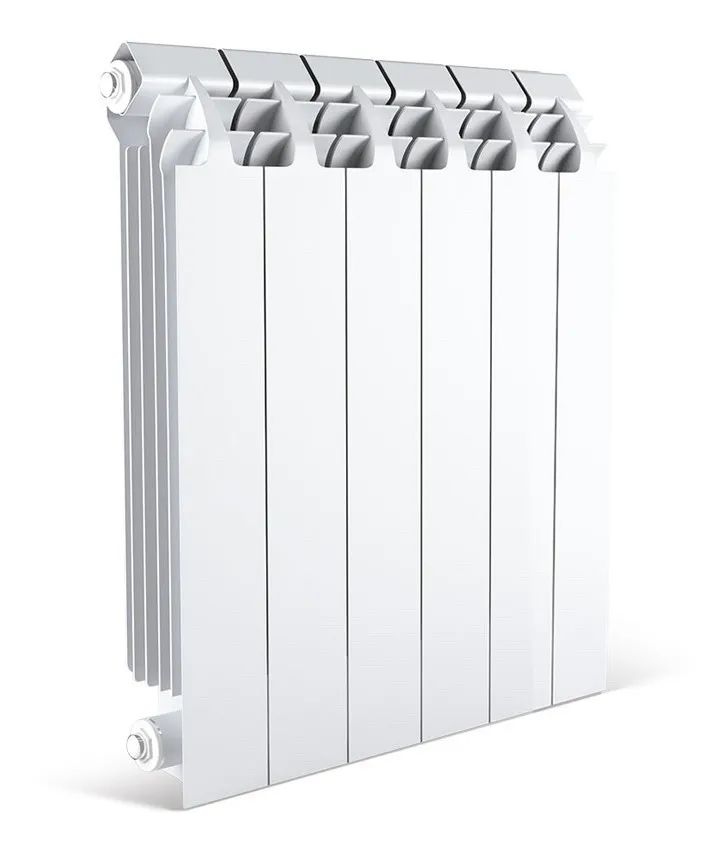 Radiador de aluminio blanco con paneles verticales, utilizado para calefacción.