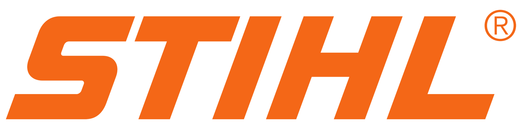 The stihl logo is orange and white on a white background