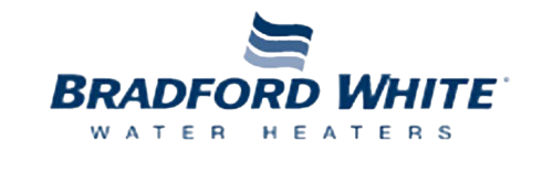 Bradford White Water Heaters logo with blue and white wave graphic.