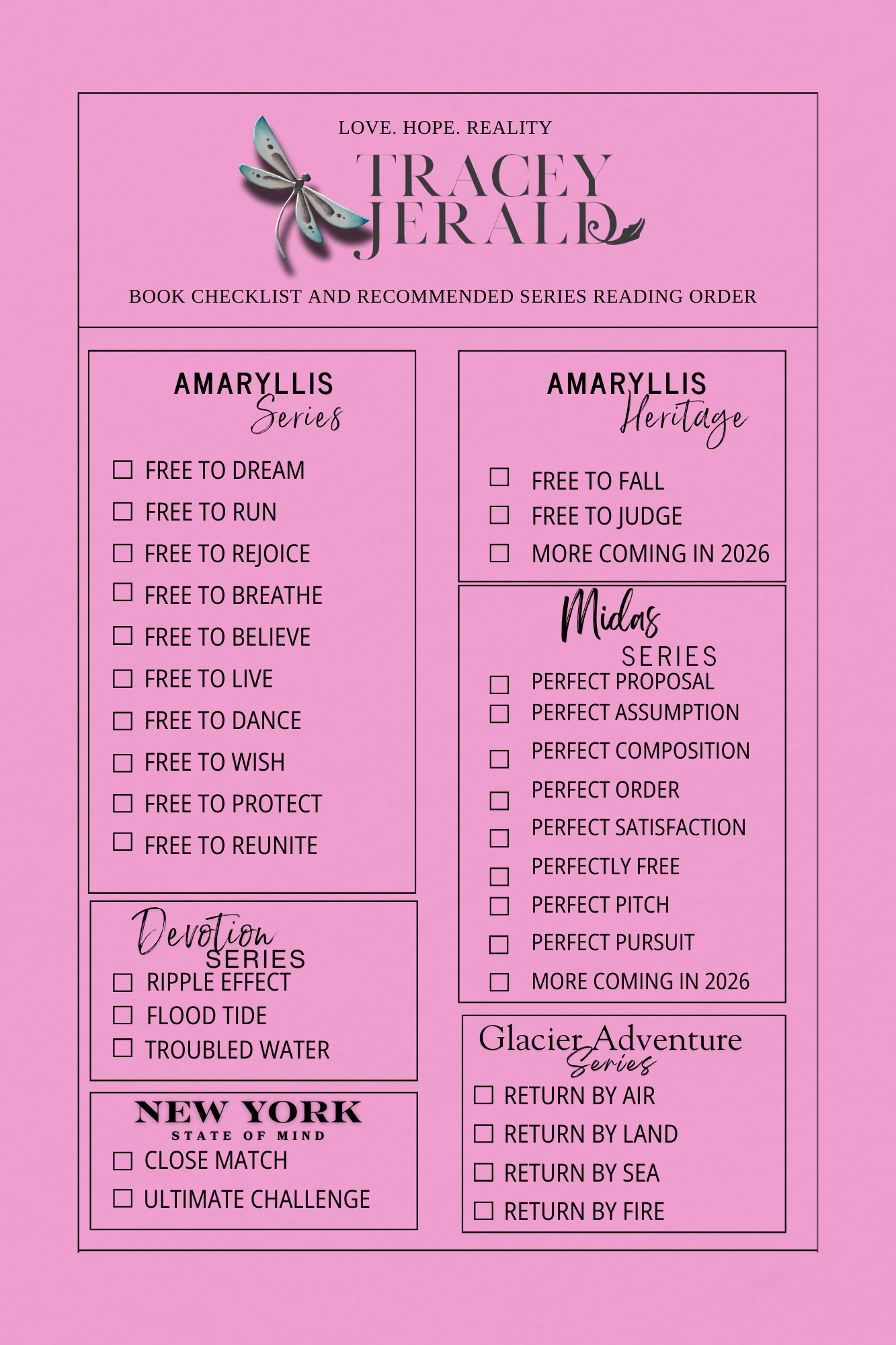 Tracey Jerald Book checklist