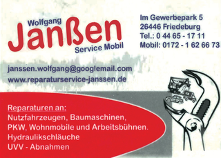 Eine Visitenkarte für Wolfgang Janssen Service Mobil
