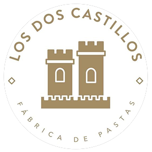Logotipo de la panadería Los Dos Castillos con torres de castillo color canela y texto circular sobre un fondo blanco.
