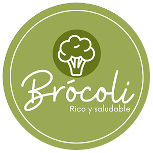 Logotipo circular verde con un icono de brócoli y las palabras “Brócoli” y “Rico y saludable”.