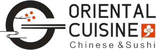 Oriental Cuisine Chinese & Sushi logo with black text, red accents, and stylized chopsticks