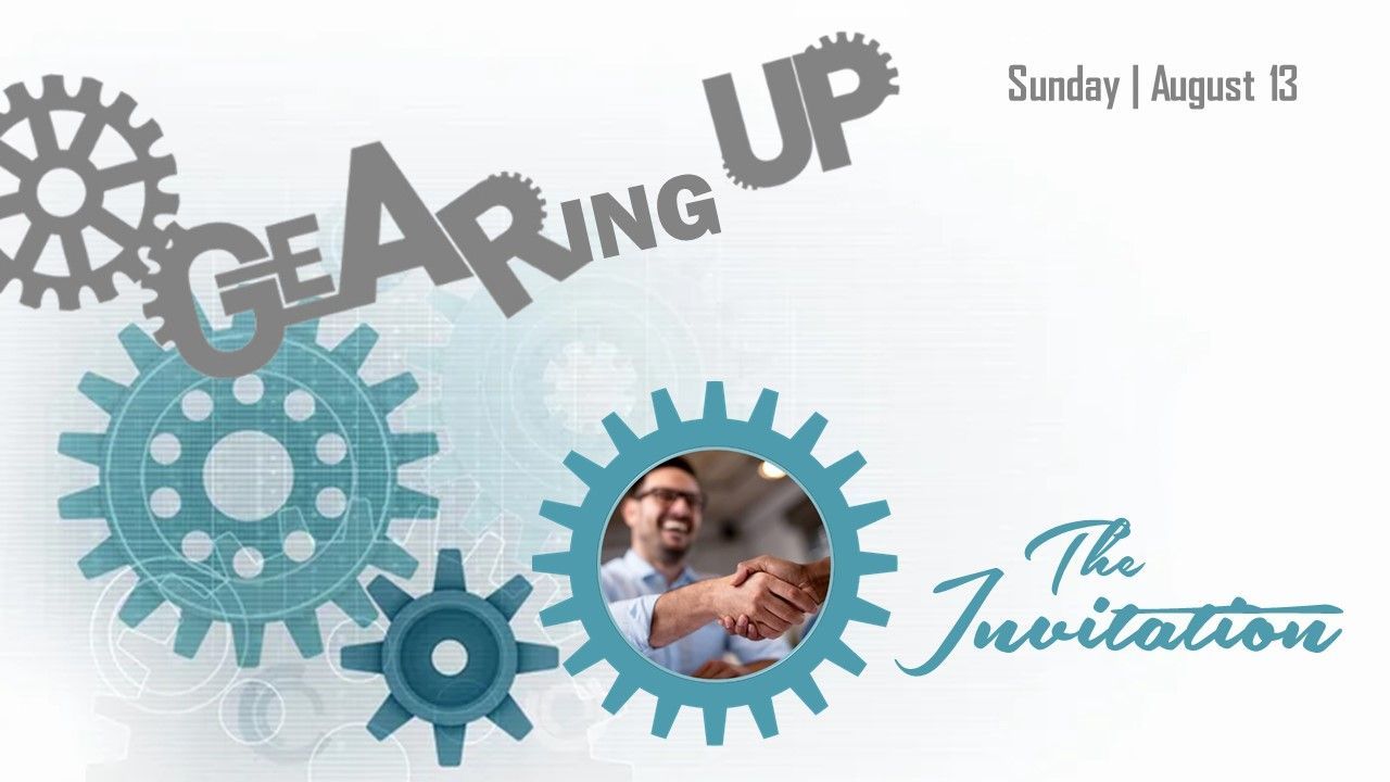 A gearing up invitation with a picture of a man shaking hands