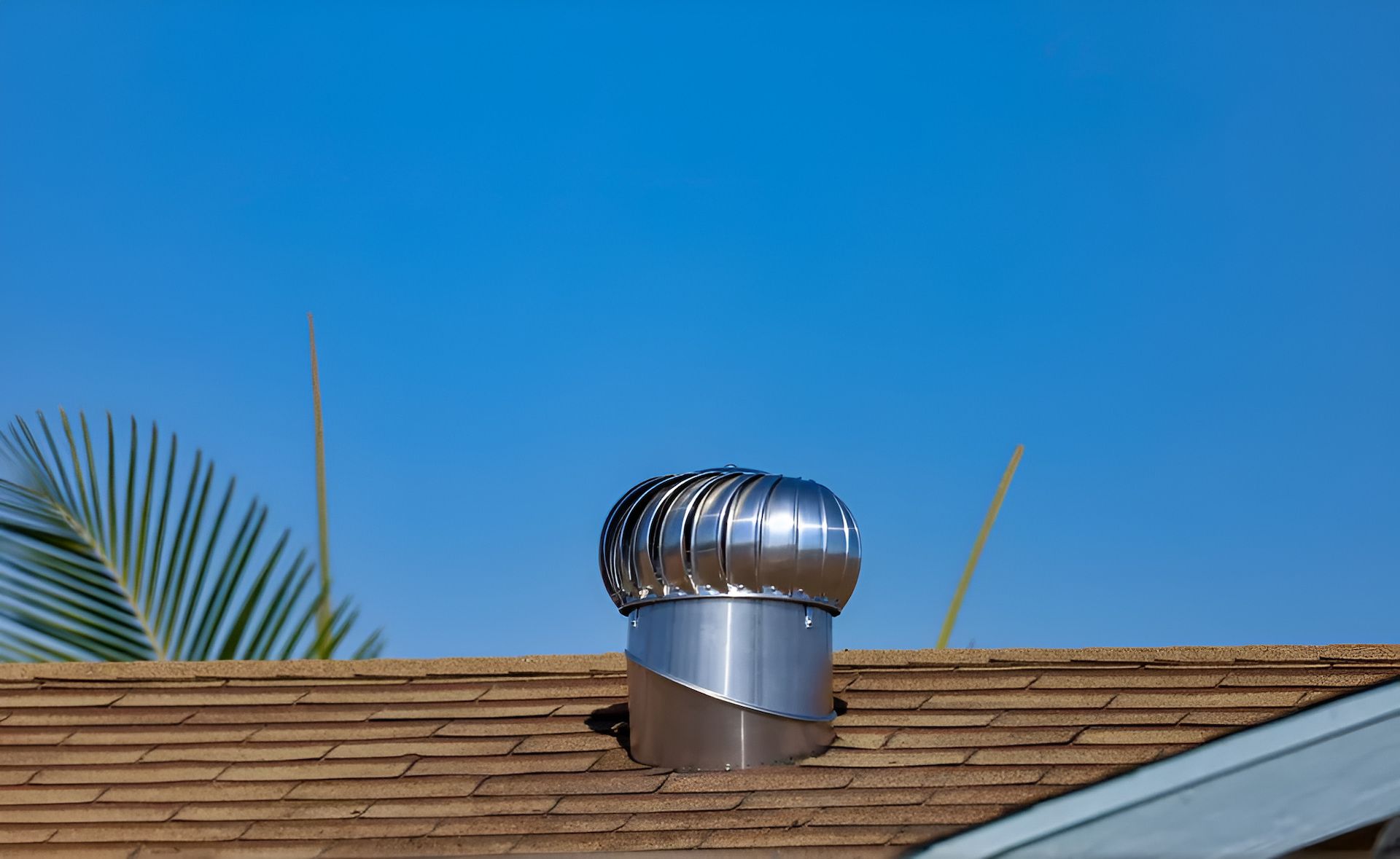 A Roof With A Ventilation Fan On It And A Palm Tree — The Gutter Guy NSW in Corrimal, NSW