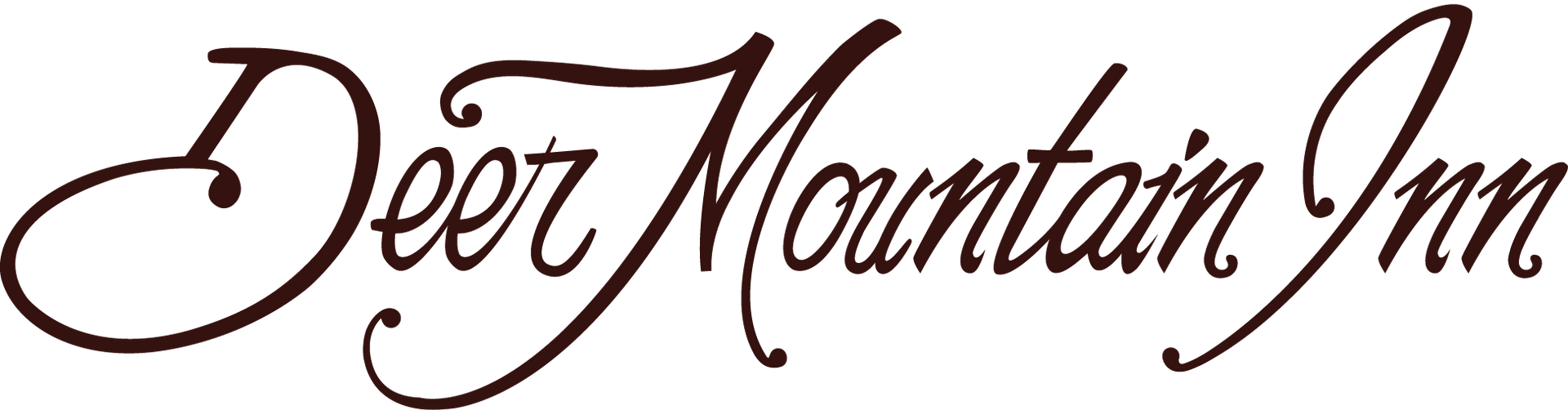 The deer mountain inn logo is written in cursive on a white background.