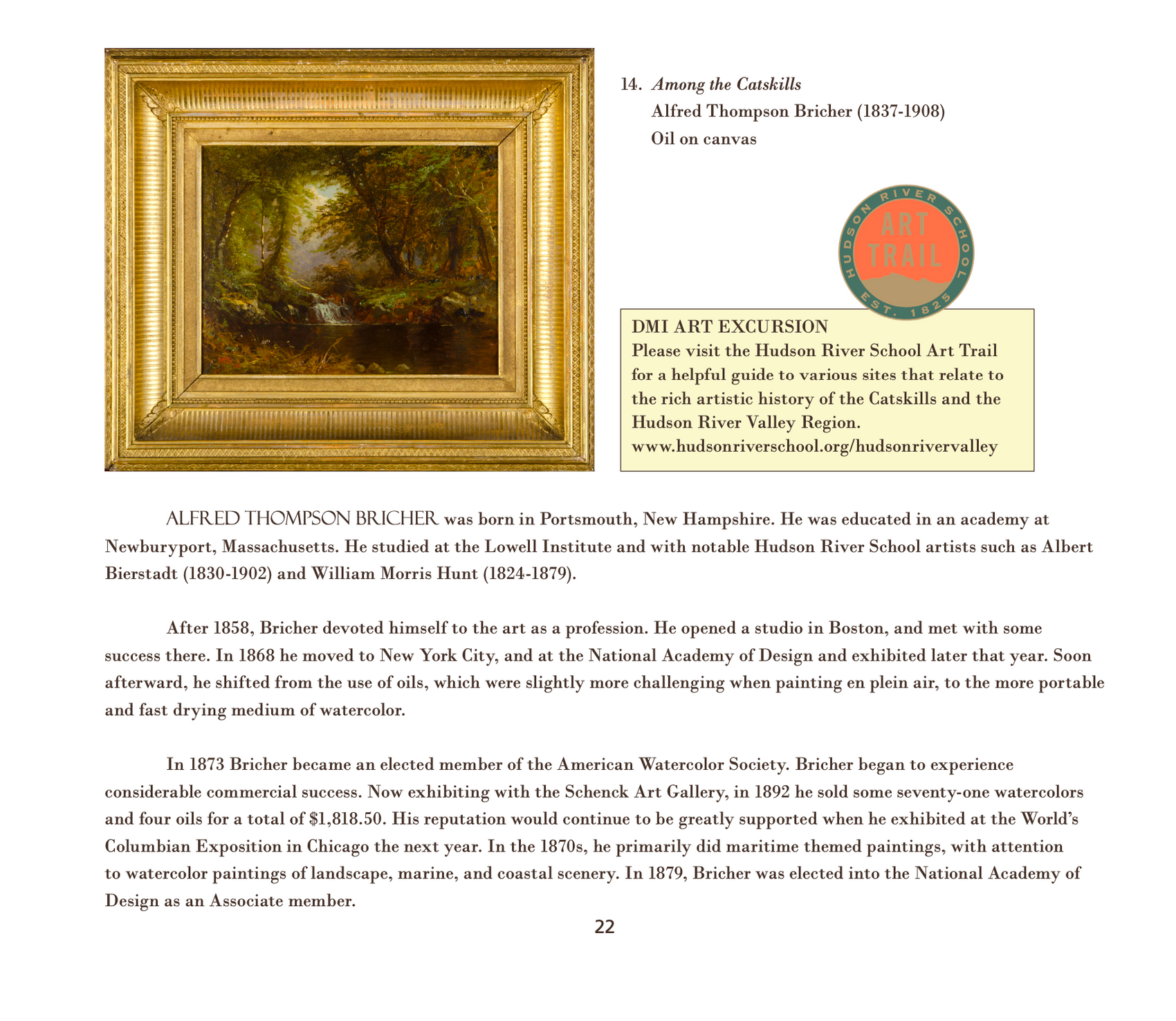 A picture of a painting in a gold frame on a white background.