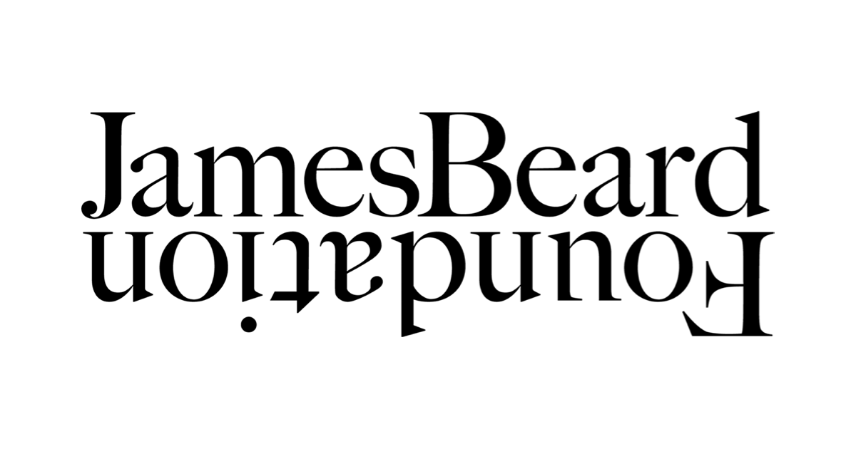 Upside-down black James Beard Foundation logo on a white background